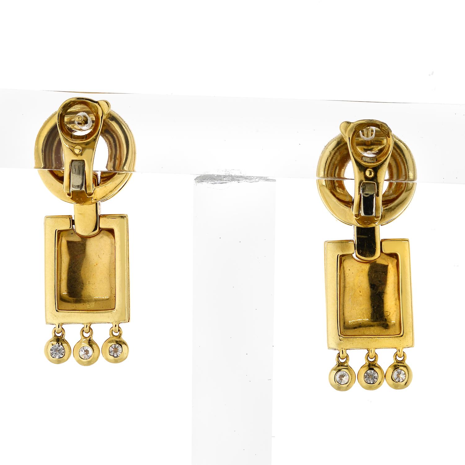 Modern Cartier Yellow Gold Diamond Panther Bombe Drop Clips with Omega Backs and Posts