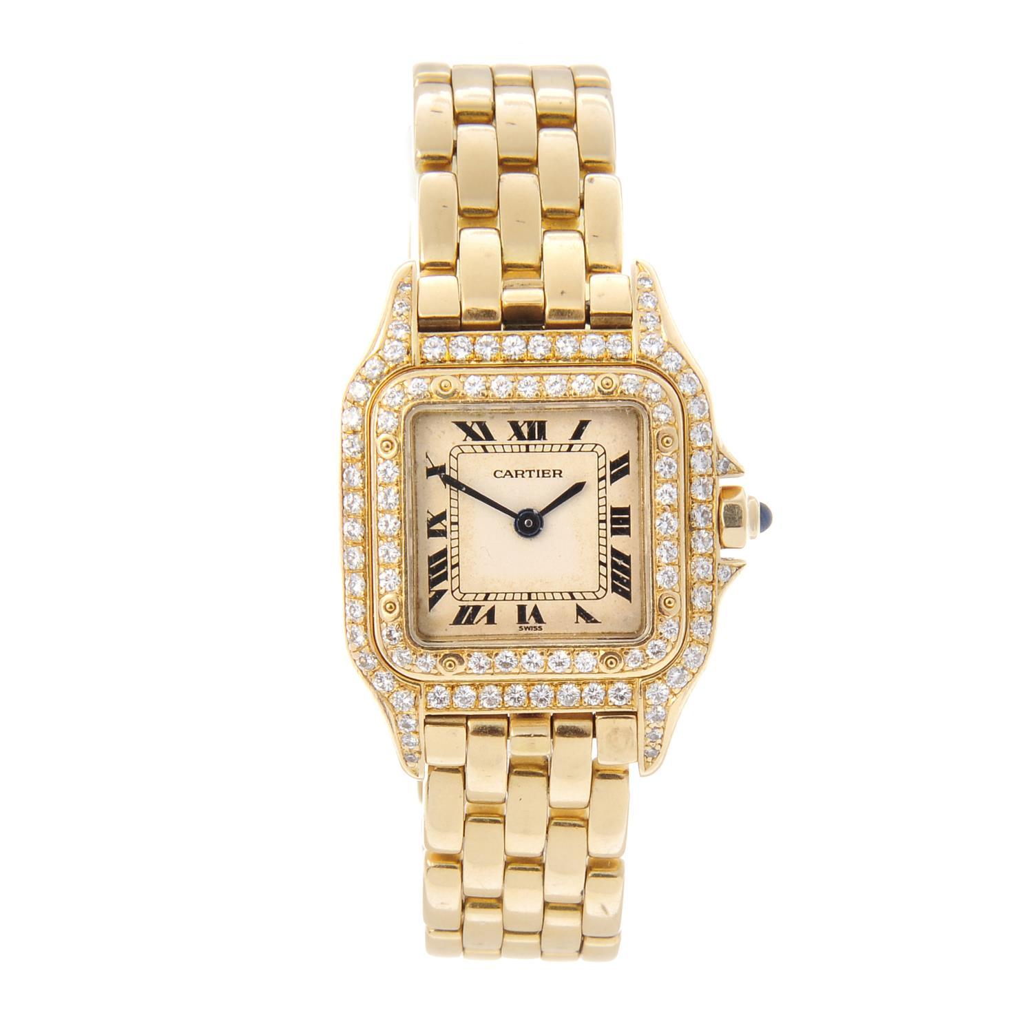 Cartier Yellow Gold Diamond Panther Bracelet quartz Wristwatch 