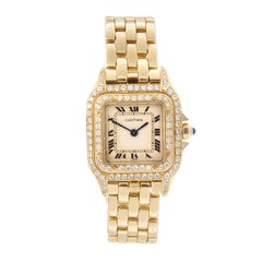 Retro Cartier Yellow Gold Diamond Panther Bracelet quartz Wristwatch 