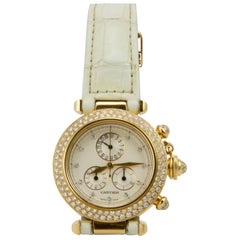 Cartier Yellow Gold Diamond Pasha Chronograph Quartz Wristwatch Ref 1354/1