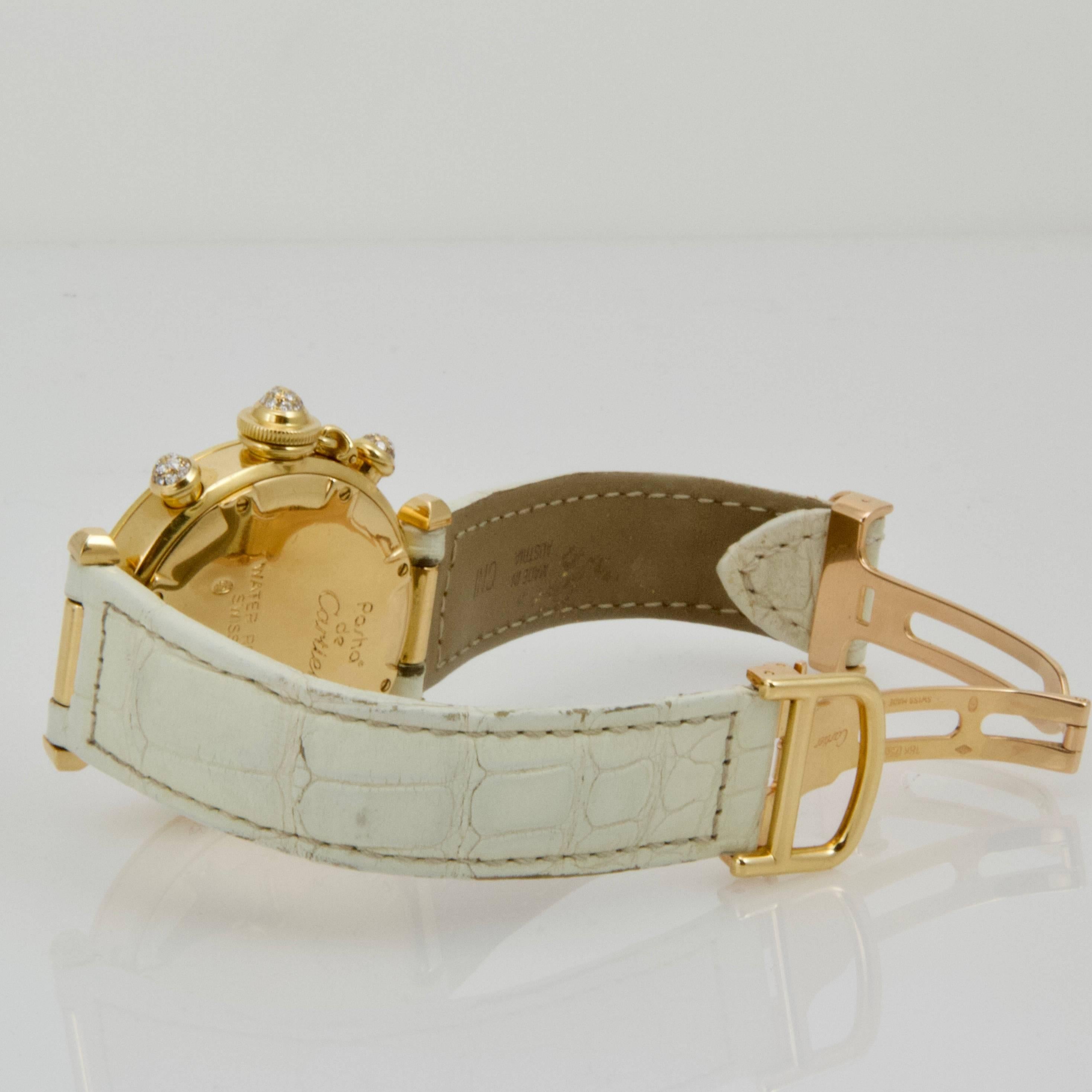 Cartier Yellow Gold Diamond Pasha Chronograph Quartz Wristwatch Ref 1354/1 In Excellent Condition For Sale In Paris, FR