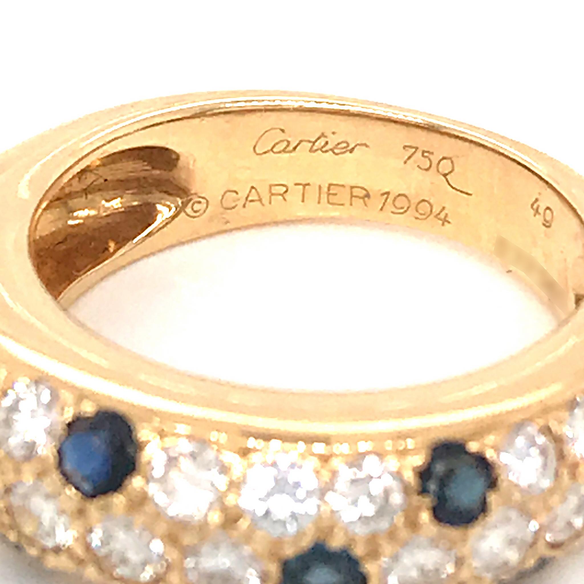 Women's Cartier Yellow Gold Diamond Sapphire Pave Panthere Band 1994 Mimi Ring SZ5