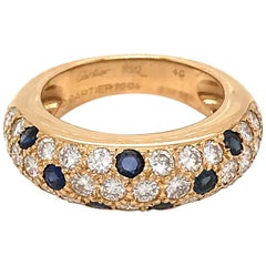 Cartier Yellow Gold Diamond Sapphire Pave Panthere Band 1994 Mimi Ring SZ5