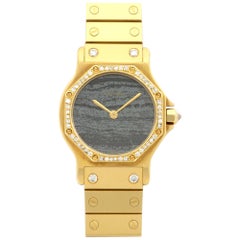 Cartier Yellow Gold Diamond Stone Dial Santos Automatic Wristwatch, circa 1980s