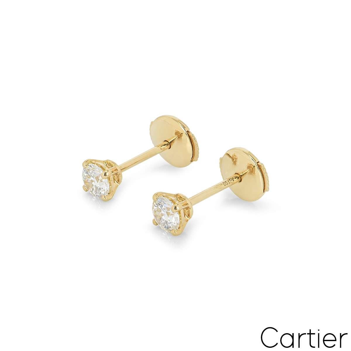 Round Cut Cartier Yellow Gold Diamond Stud Earrings 0.46ct G/VVS1 GIA Certified