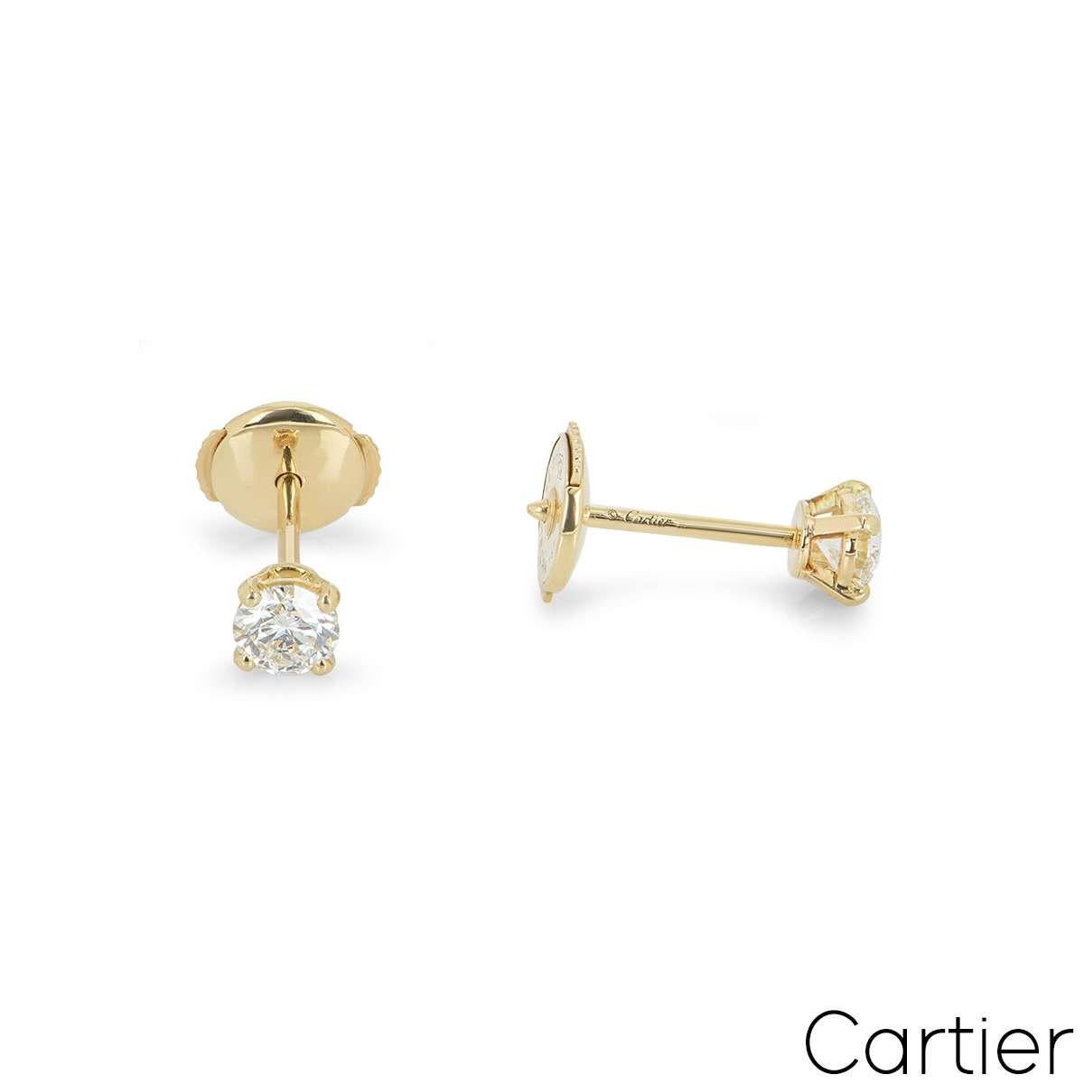 Cartier Yellow Gold Diamond Stud Earrings 0.46ct G/VVS1 GIA Certified In Excellent Condition In London, GB