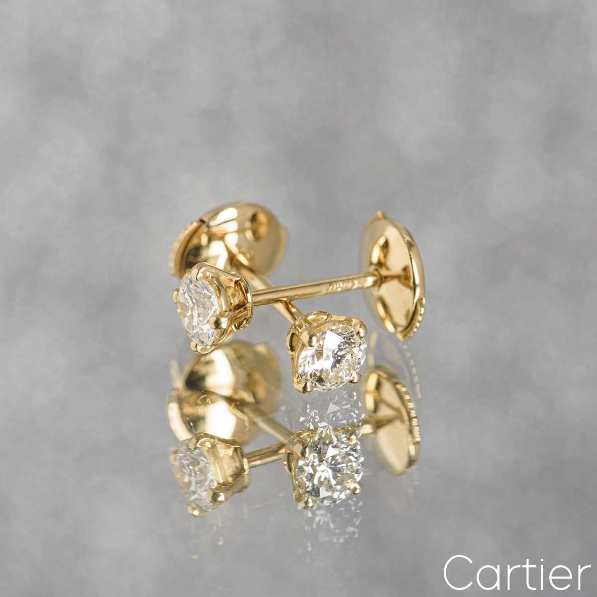 Women's Cartier Yellow Gold Diamond Stud Earrings 0.46ct G/VVS1 GIA Certified