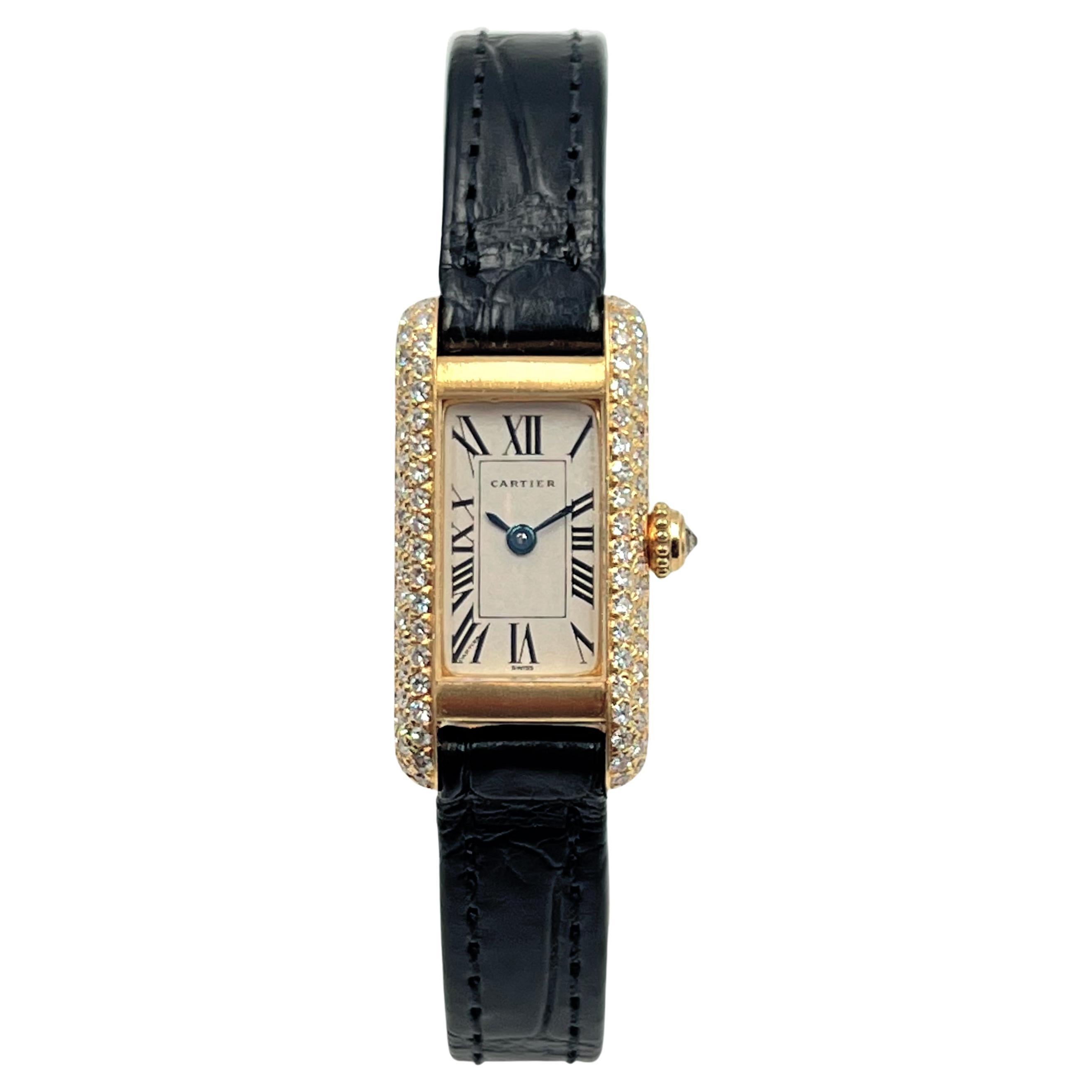 Cartier Yellow Gold Diamond Tank Quartz Wristwatch