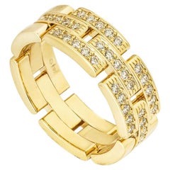 Cartier Yellow Gold Diamond Three Row Maillon Panthere Ring Size 64 B4127100