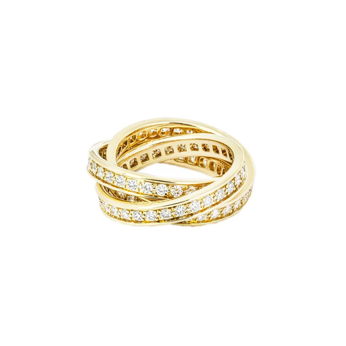 Round Cut Cartier Yellow Gold Diamond Trinity de Cartier Eternity Ring Size 50 For Sale