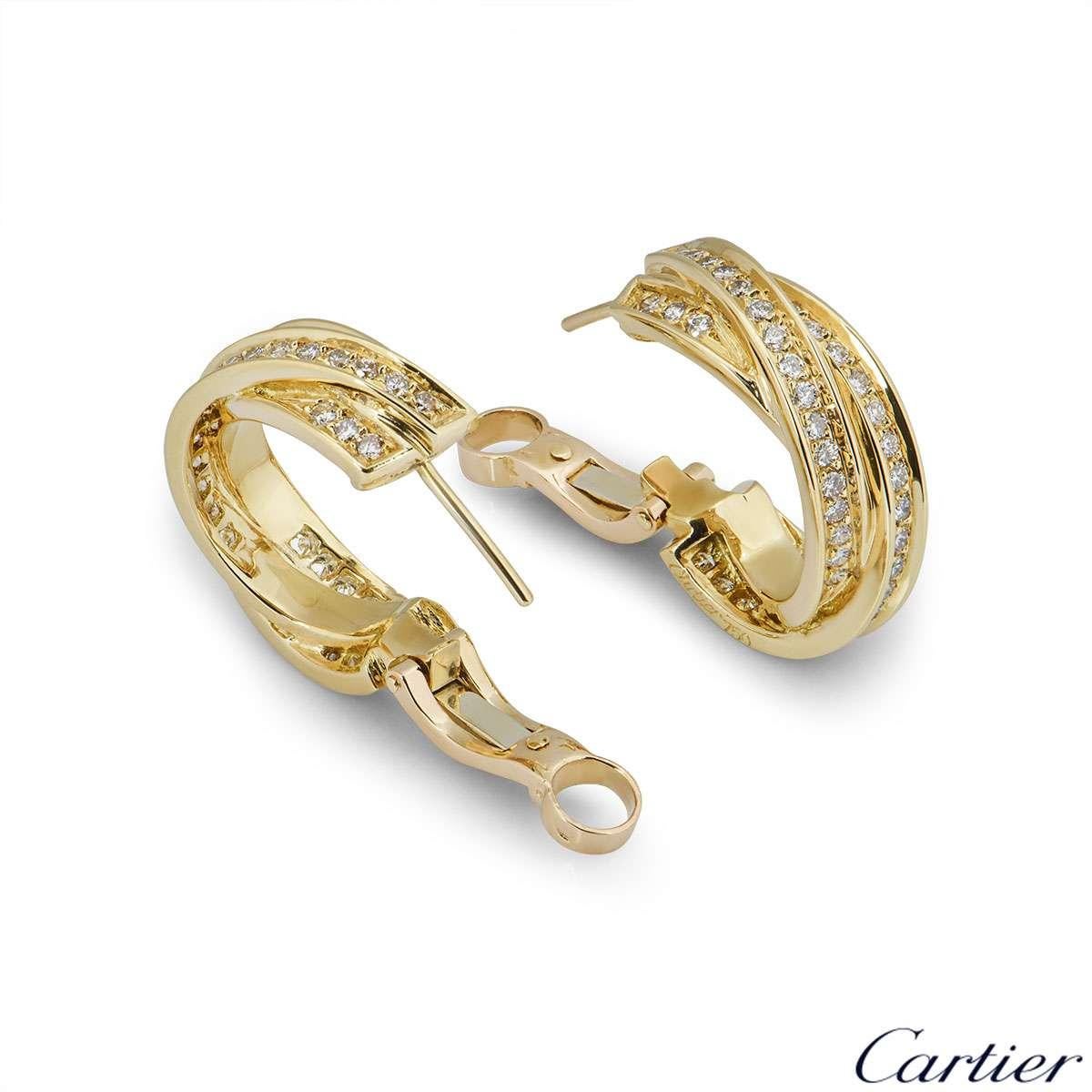 Cartier Yellow Gold Diamond Trinity Earrings In Excellent Condition In London, GB