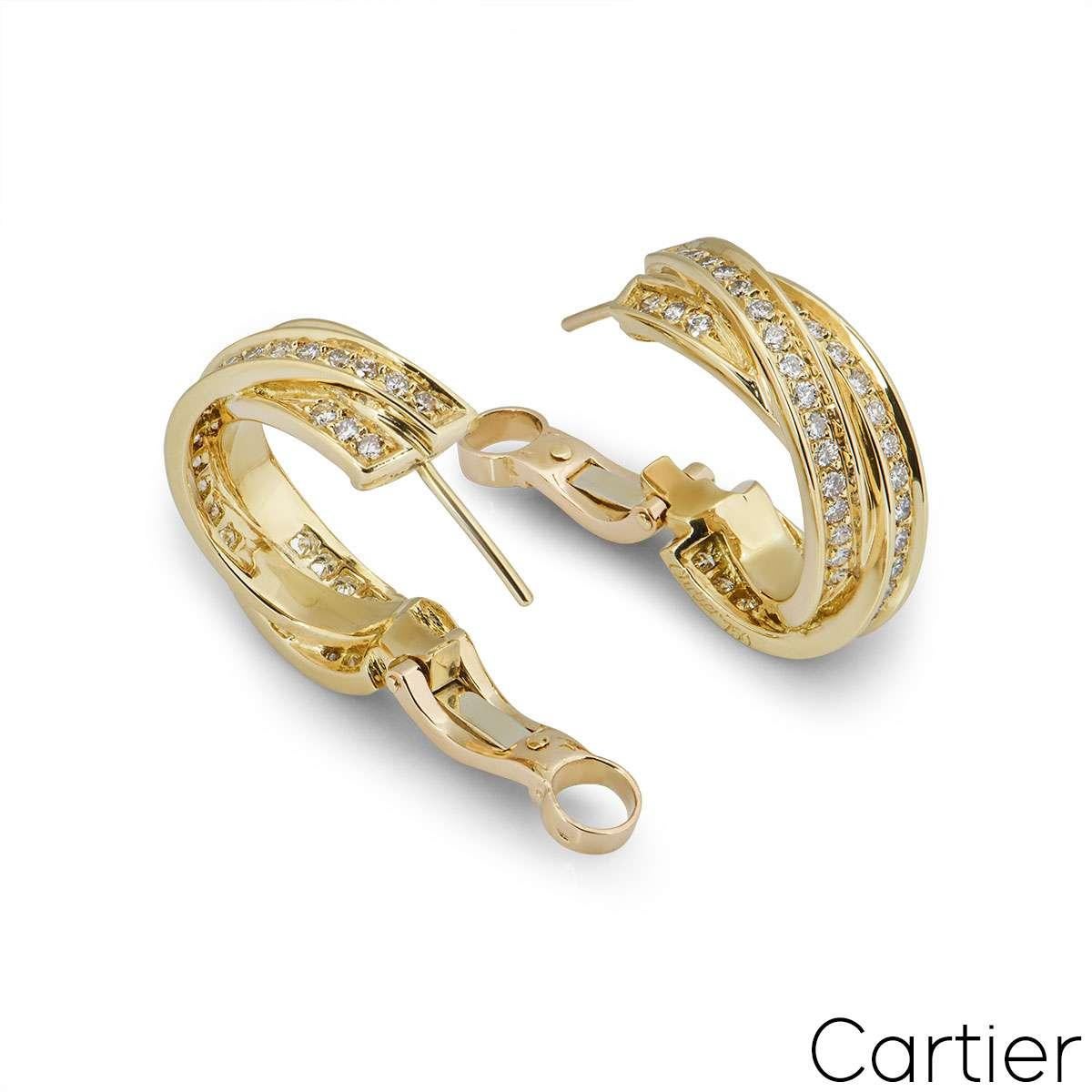 Brilliant Cut Cartier Yellow Gold Diamond Trinity Earrings For Sale