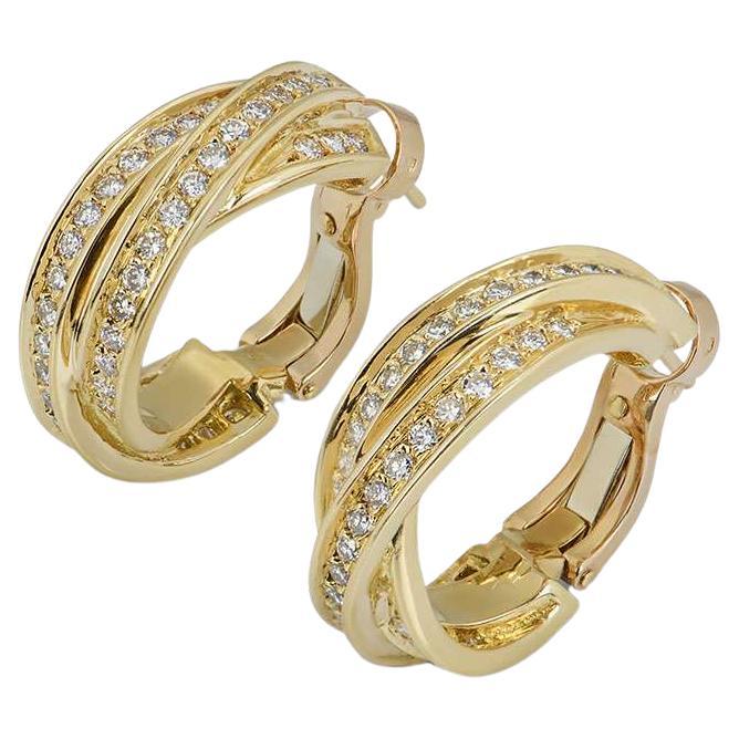 Cartier Yellow Gold Diamond Trinity Earrings For Sale