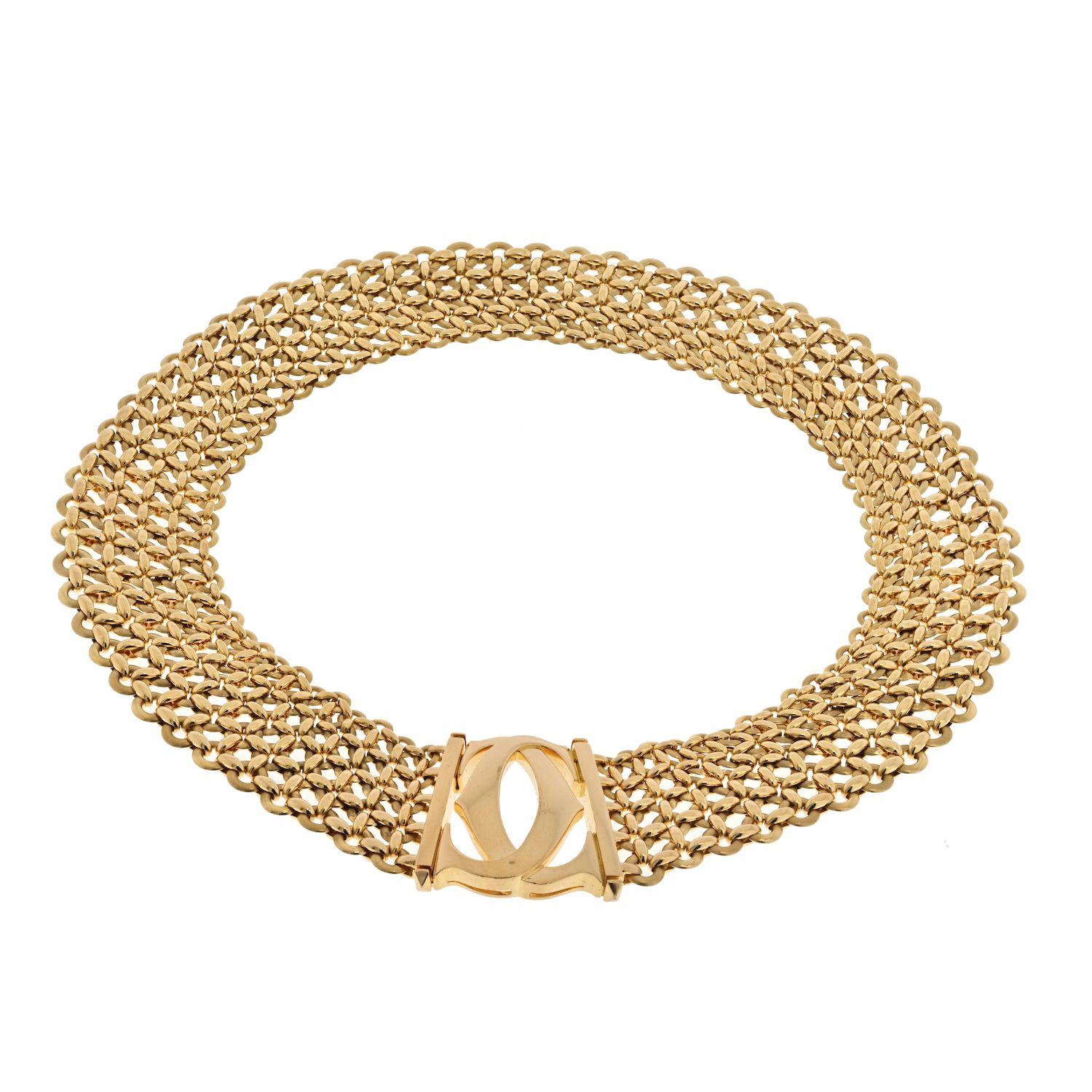 Modern Cartier Yellow Gold Double C Three Row Wide Link Penelope Necklace