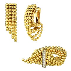 Cartier Yellow Gold 'Draperie' Set of Ring and Earrings