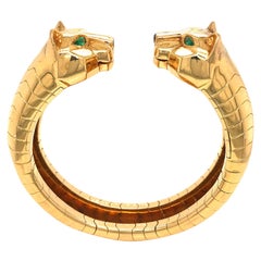 Cartier Yellow Gold Emerald and Onyx Bangle 'Lakarda' 18 Karat Bracelet