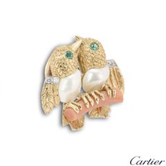 Cartier Yellow Gold Emerald & Diamond Lovebird Brooch