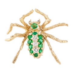 Retro Cartier Emerald and Diamond Spider Pin in 18K Gold