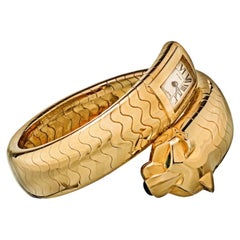 Cartier Yellow Gold Emerald Panther Lakarda Flexible Bangle Watch