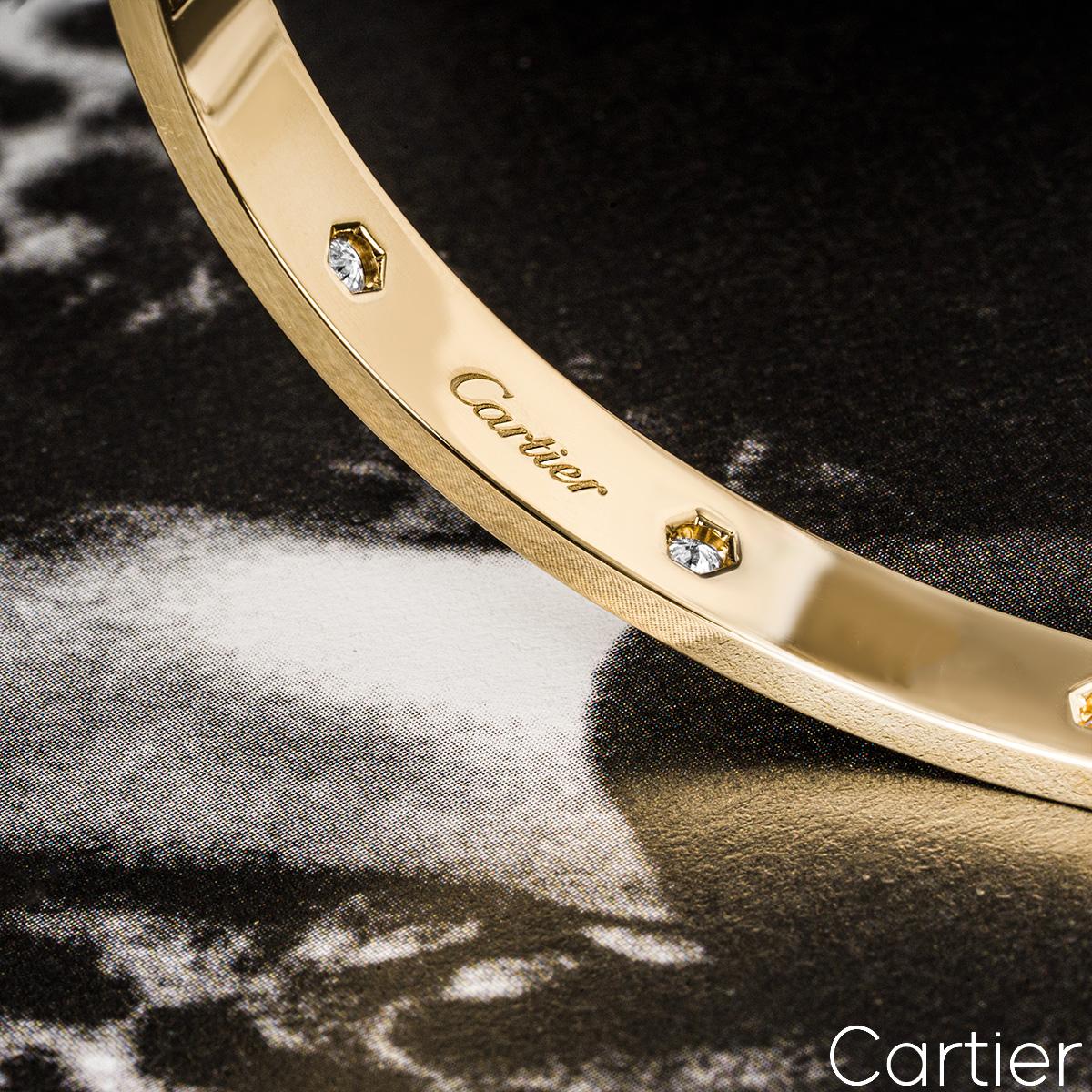 Cartier Yellow Gold Full Diamond Love Bracelet Size 16 B6040516 In Excellent Condition For Sale In London, GB