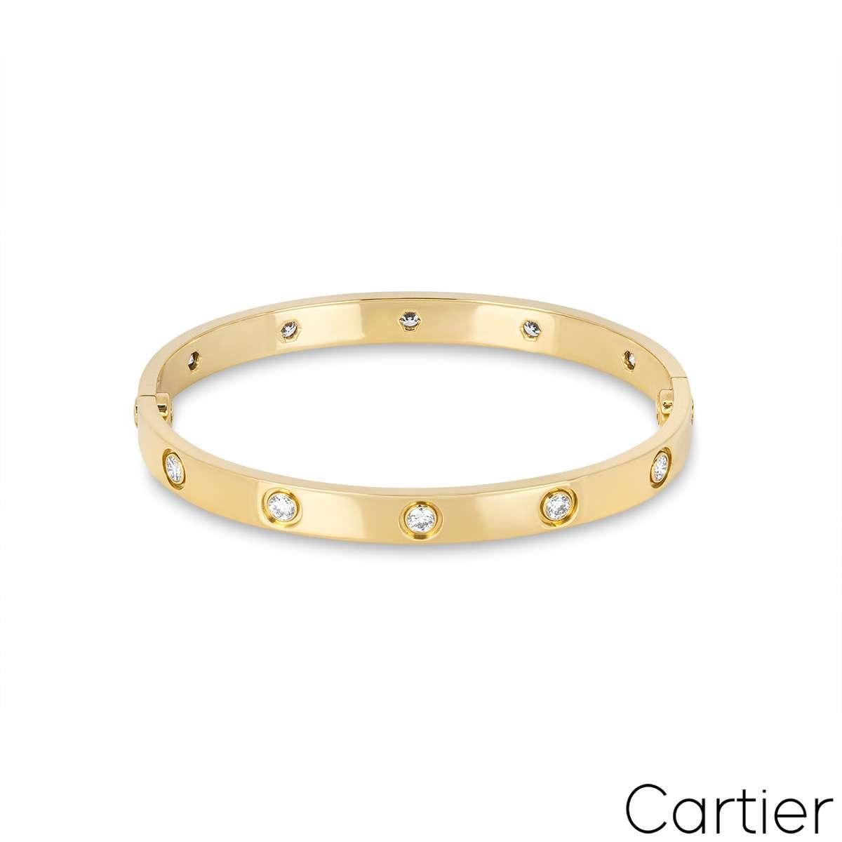Round Cut Cartier Yellow Gold Full Diamond Love Bracelet Size 17 B6040517