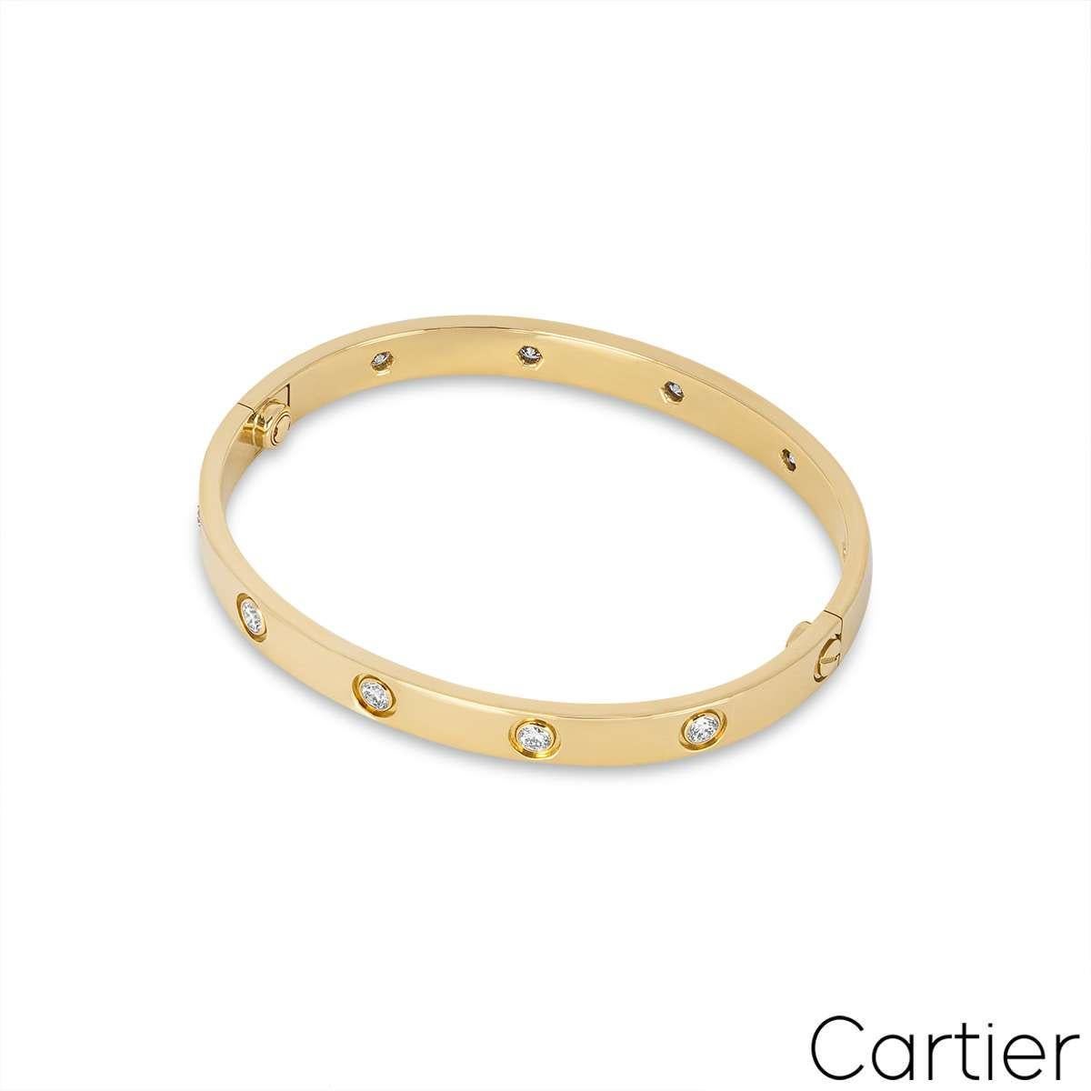 Cartier Yellow Gold Full Diamond Love Bracelet Size 17 B6040517 In Excellent Condition In London, GB