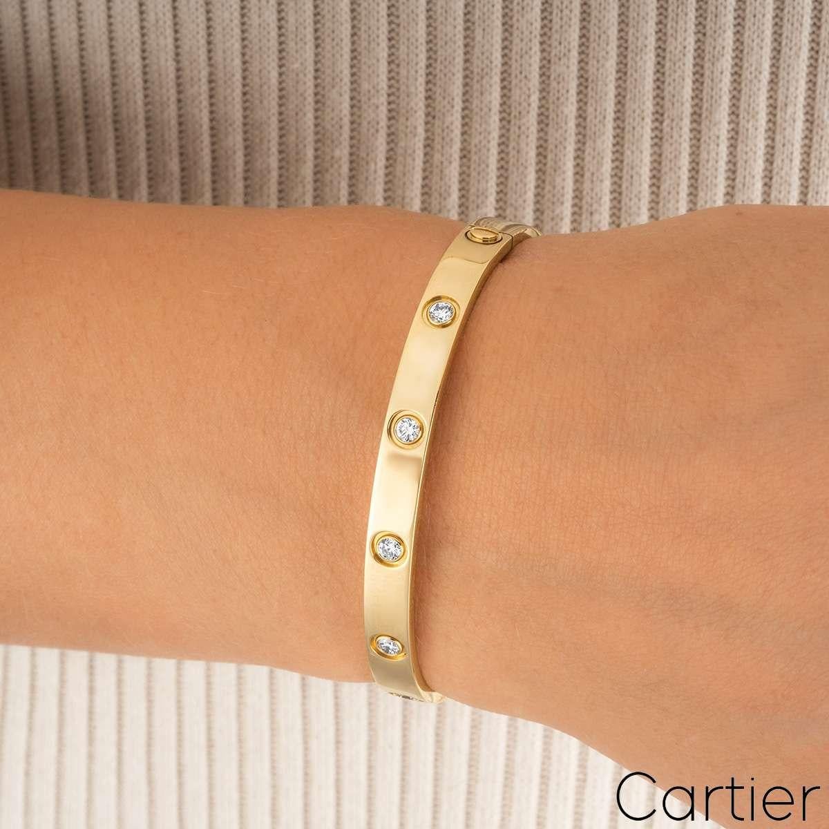 Cartier Yellow Gold Full Diamond Love Bracelet Size 17 B6040517 1