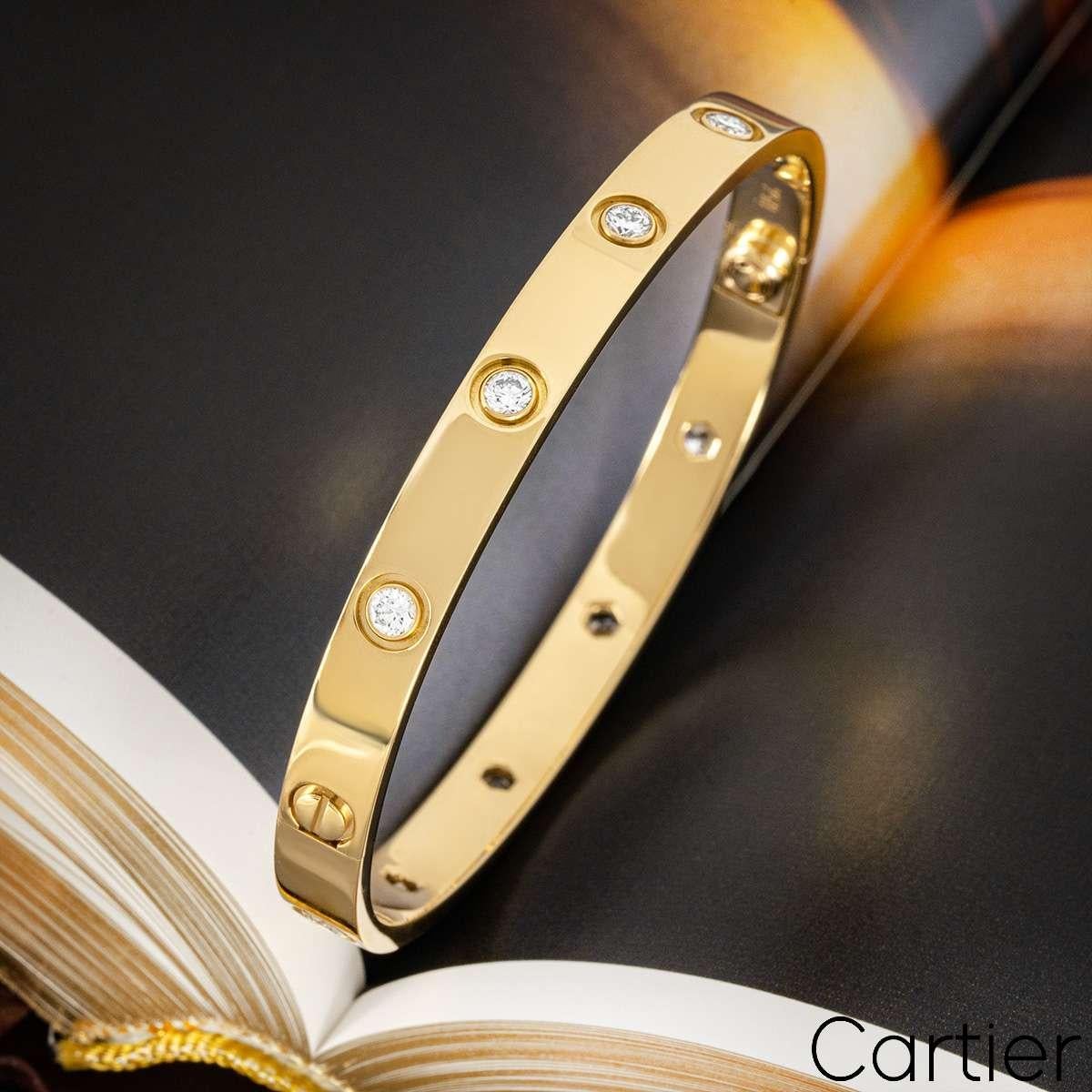 Cartier Yellow Gold Full Diamond Love Bracelet Size 17 B6040517 3