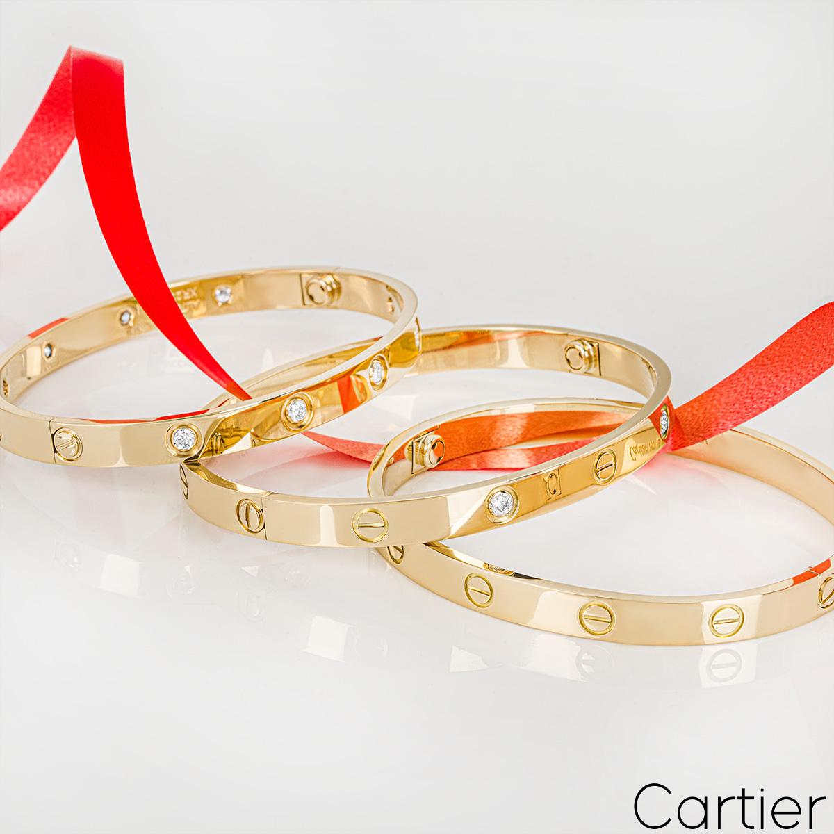 Cartier Yellow Gold Half Diamond Love Bracelet Size 16 B6035916 In Excellent Condition For Sale In London, GB