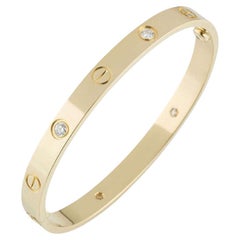 Cartier Yellow Gold Half Diamond Love Bracelet Size 19 B6035919