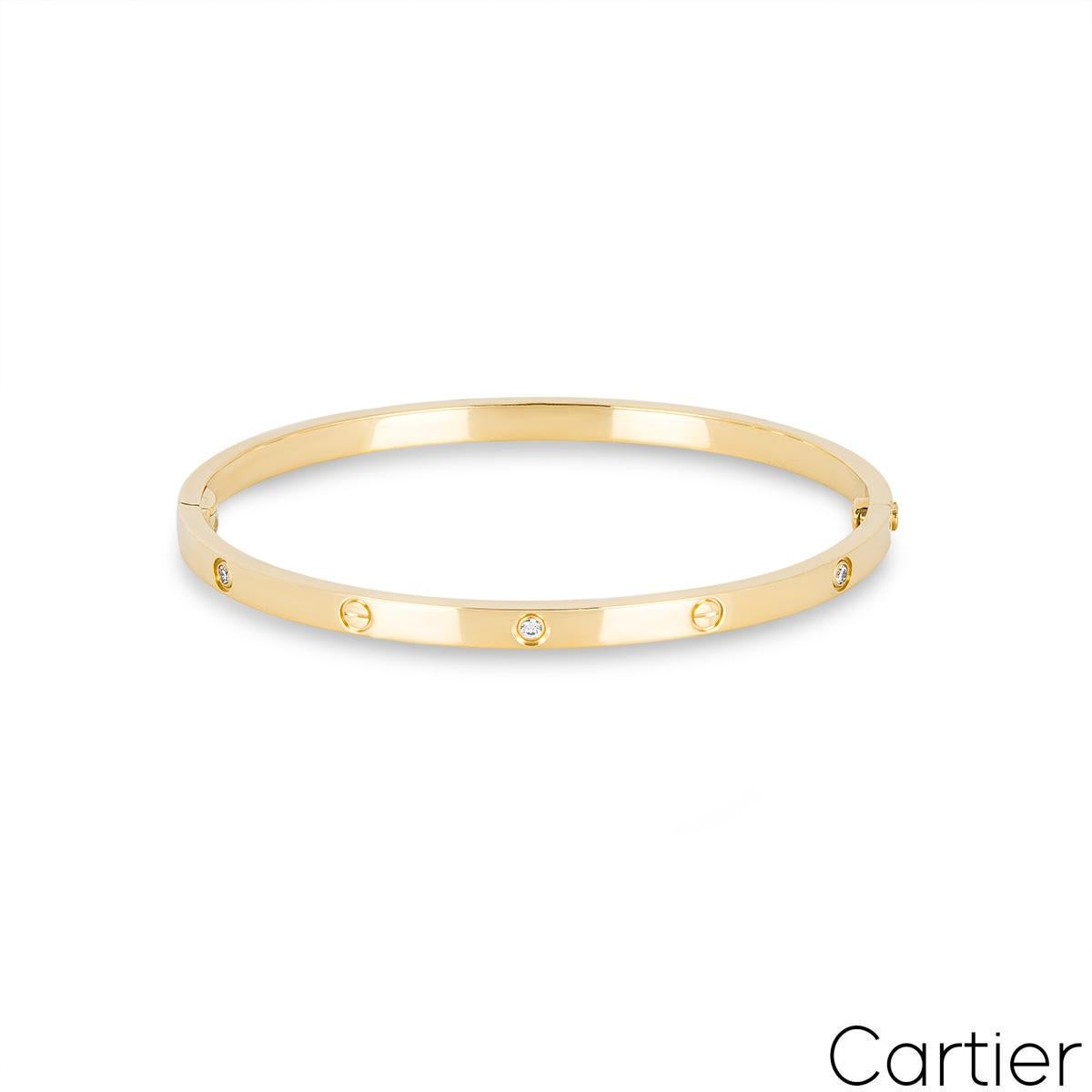 Round Cut Cartier Yellow Gold Half Diamond SM Love Bracelet Size 17 B6047217