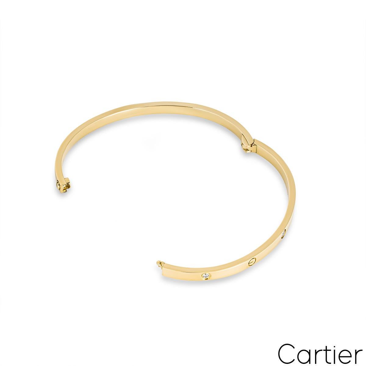 Cartier Yellow Gold Half Diamond SM Love Bracelet Size 17 B6047217 In Excellent Condition In London, GB