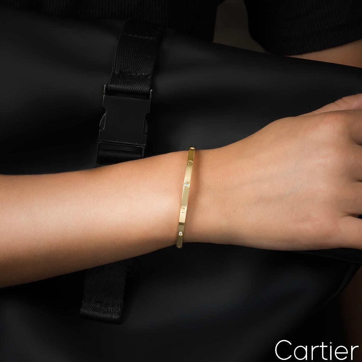 Cartier Yellow Gold Half Diamond SM Love Bracelet Size 17 B6047217 2