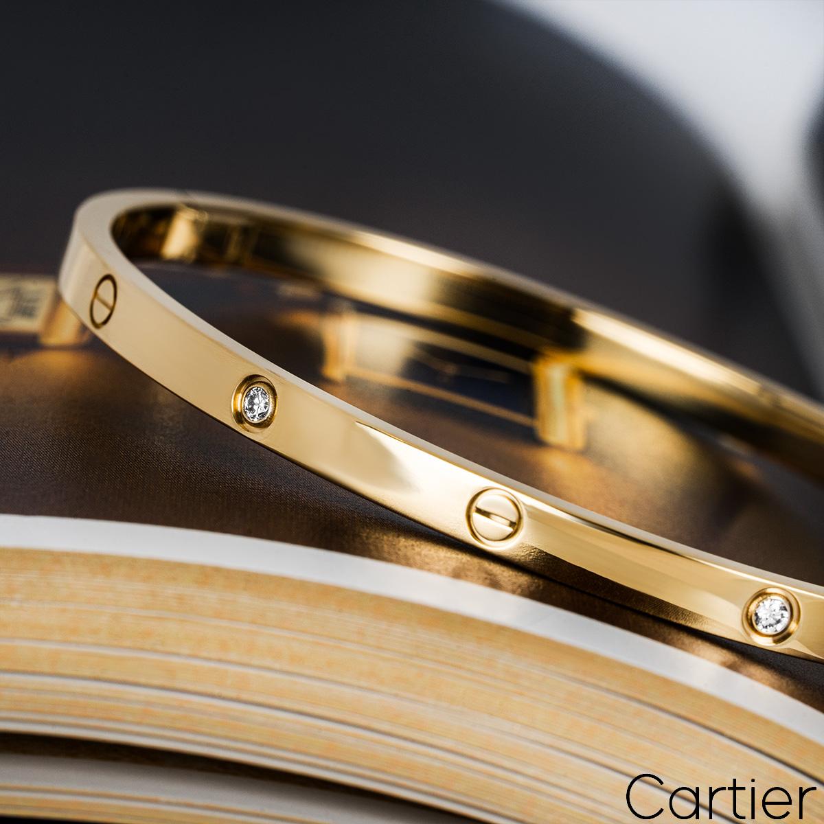 Cartier Yellow Gold Half Diamond SM Love Bracelet Size 17 B6047217 3