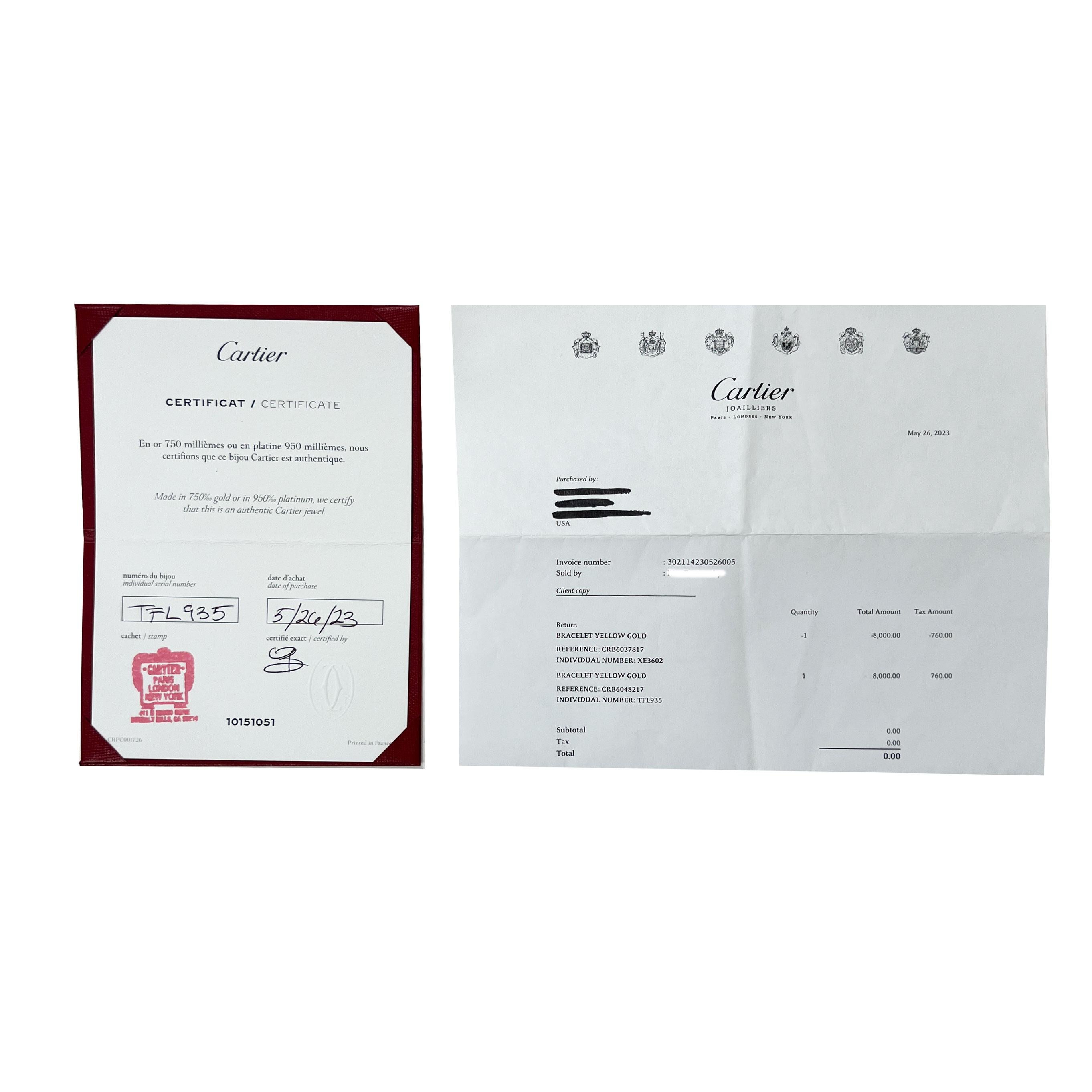 Cartier Gelbgold Juste Un Clou Armband Damen im Angebot
