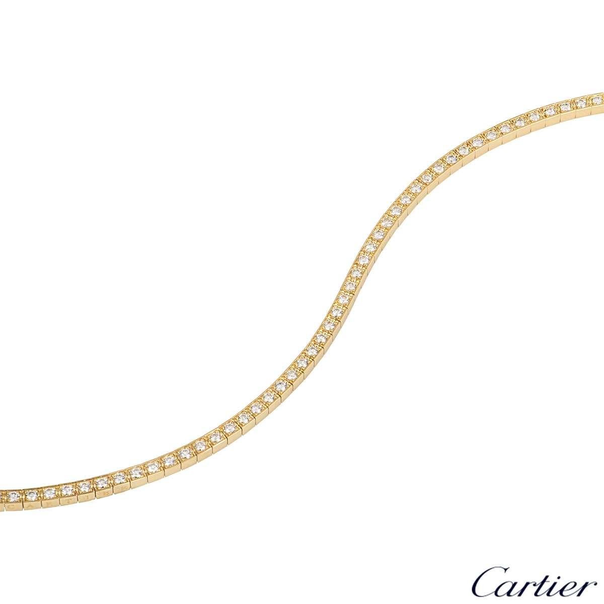 A beautiful 18k yellow gold bracelet from the Lanières collection by Cartier. The bracelet is comprised of 59 square flexi links each set with a round brilliant cut diamond, totalling approximately 1.70ct. The bracelet measures 7 inches in length