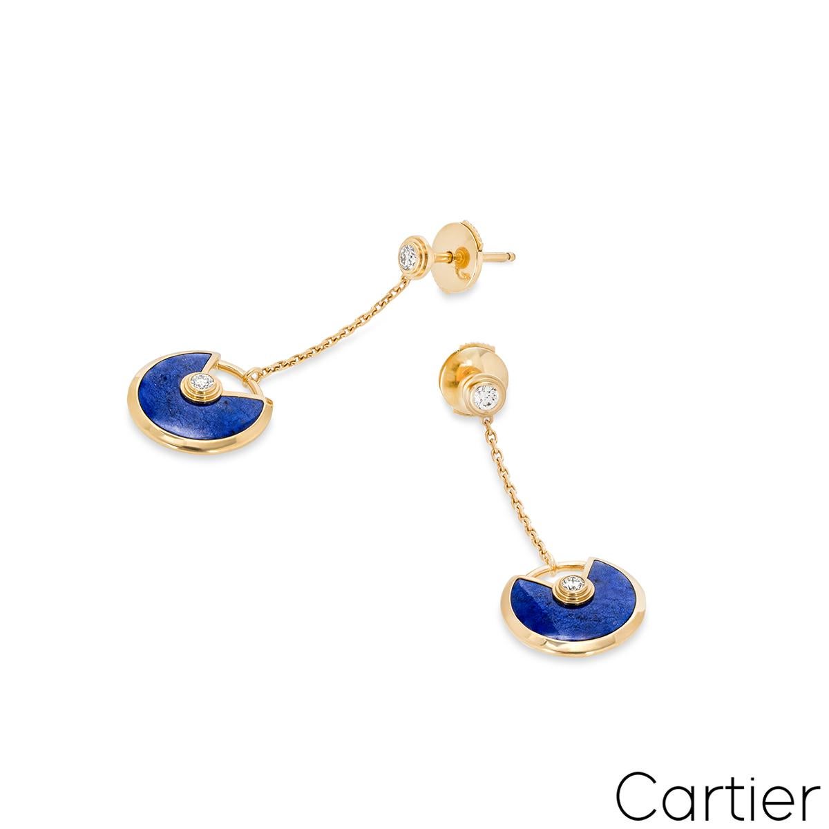 Round Cut Cartier Yellow Gold Lapis Lazulli & Diamond Amulette de Cartier Earrings B830123 For Sale