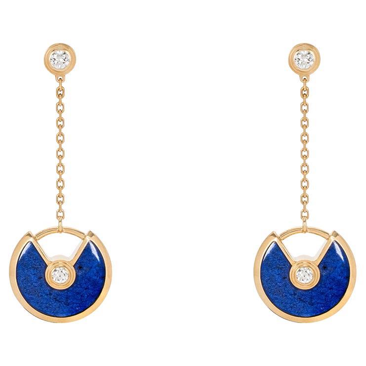 Amulette De Cartier Earrings Lapis Lazuli Diamond 18 Karat Gold Estate