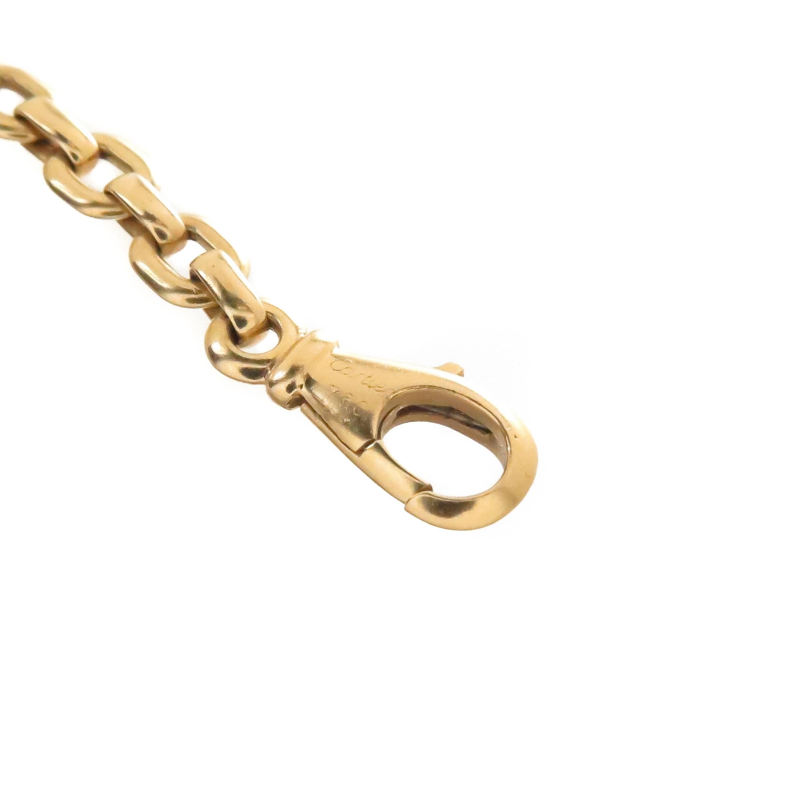 Circa 2000 Cartier 18K yellow Gold Link Bracelet, measuring 8 1/4 inches in length 3/16 inch wide and weighs 15.7 Grams. can be worn by itself or have Cartier charms attached to it. 