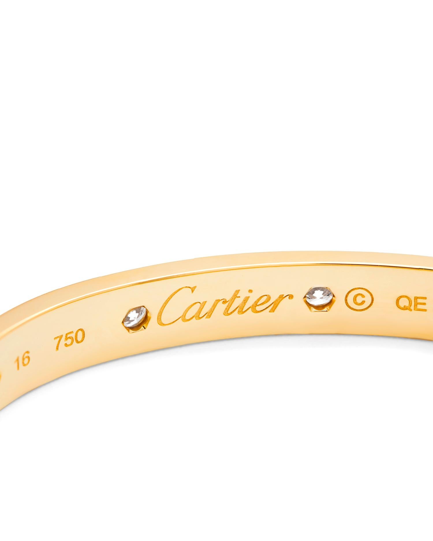 Taille brillant Bracelet Love en or jaune de Cartier 10 diamants taille 16 en vente