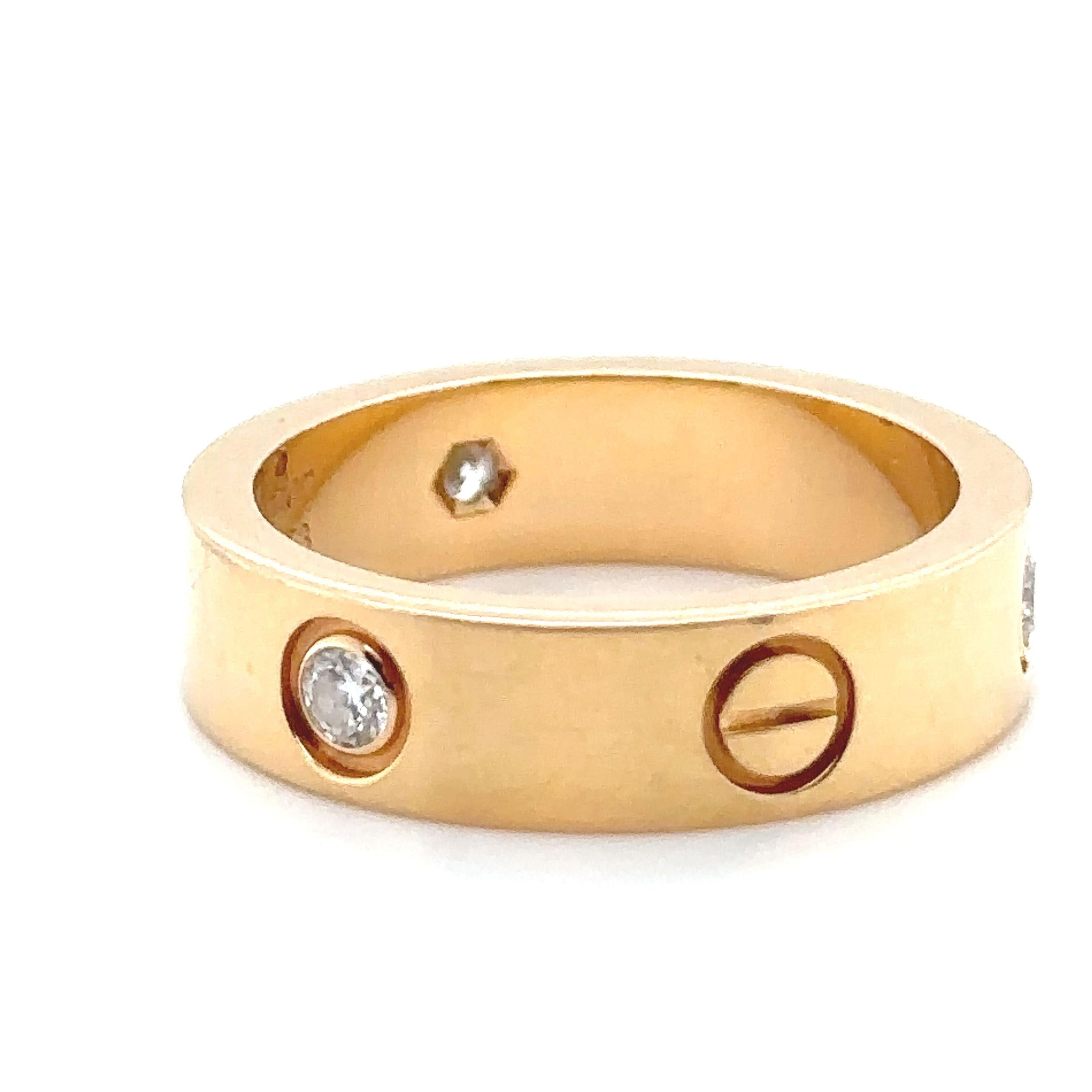 Cartier Yellow Gold Love Ring with 3 Diamonds In Excellent Condition In SYDNEY, NSW