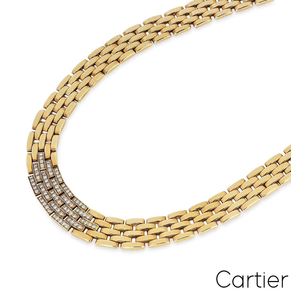 Cartier Gelbgold Maillon Panthere Diamant-Halskette (Rundschliff) im Angebot