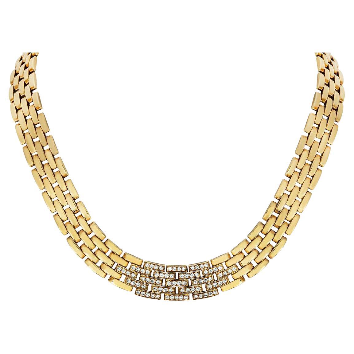 Cartier Gelbgold Maillon Panthere Diamant-Halskette im Angebot