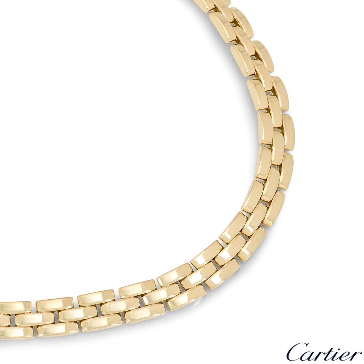An 18k yellow gold Cartier necklace from the Maillon Panthere collection. The necklace comprises of 40 classic Cartier flat solid brick style links. The necklace measures 16 inches in length and features a box clasp with a push clasp underneath for