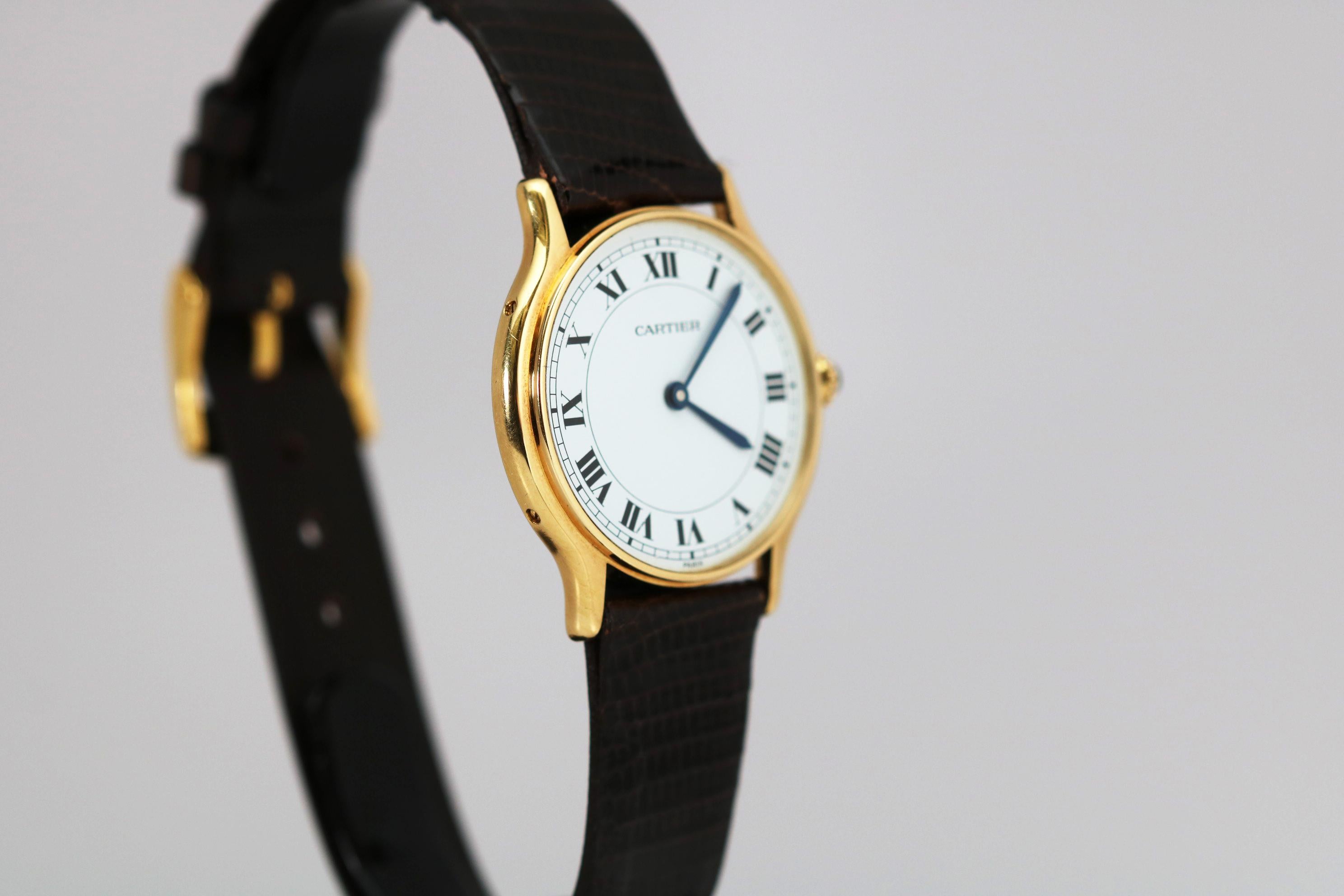 Vintage Cartier Paris 18k Yellow Gold Manual Wind Lady's Wristwatch circa 1980s In Good Condition In Miami Beach, FL