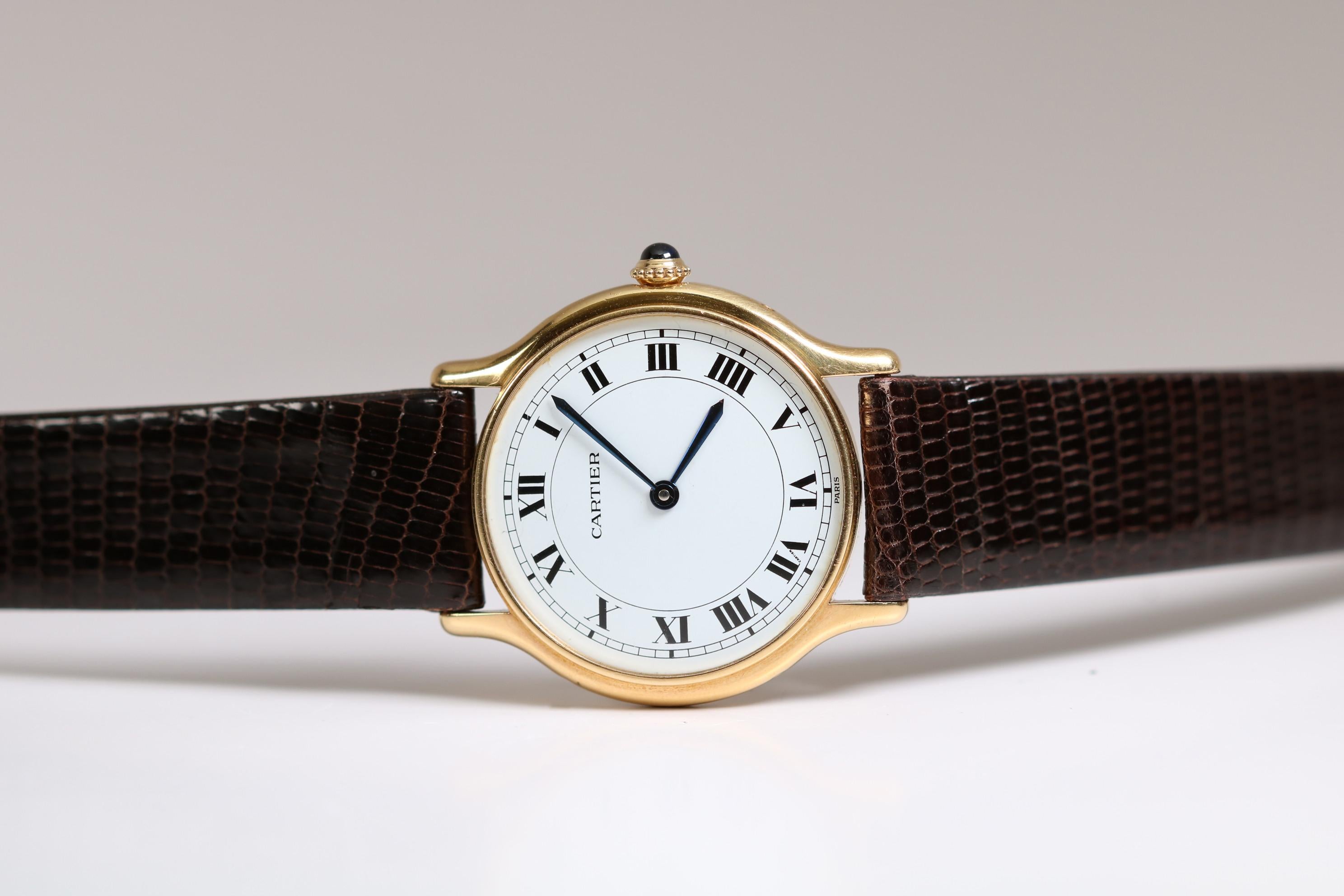 Women's or Men's Vintage Cartier Paris 18k Yellow Gold Manual Wind Lady's Wristwatch circa 1980s