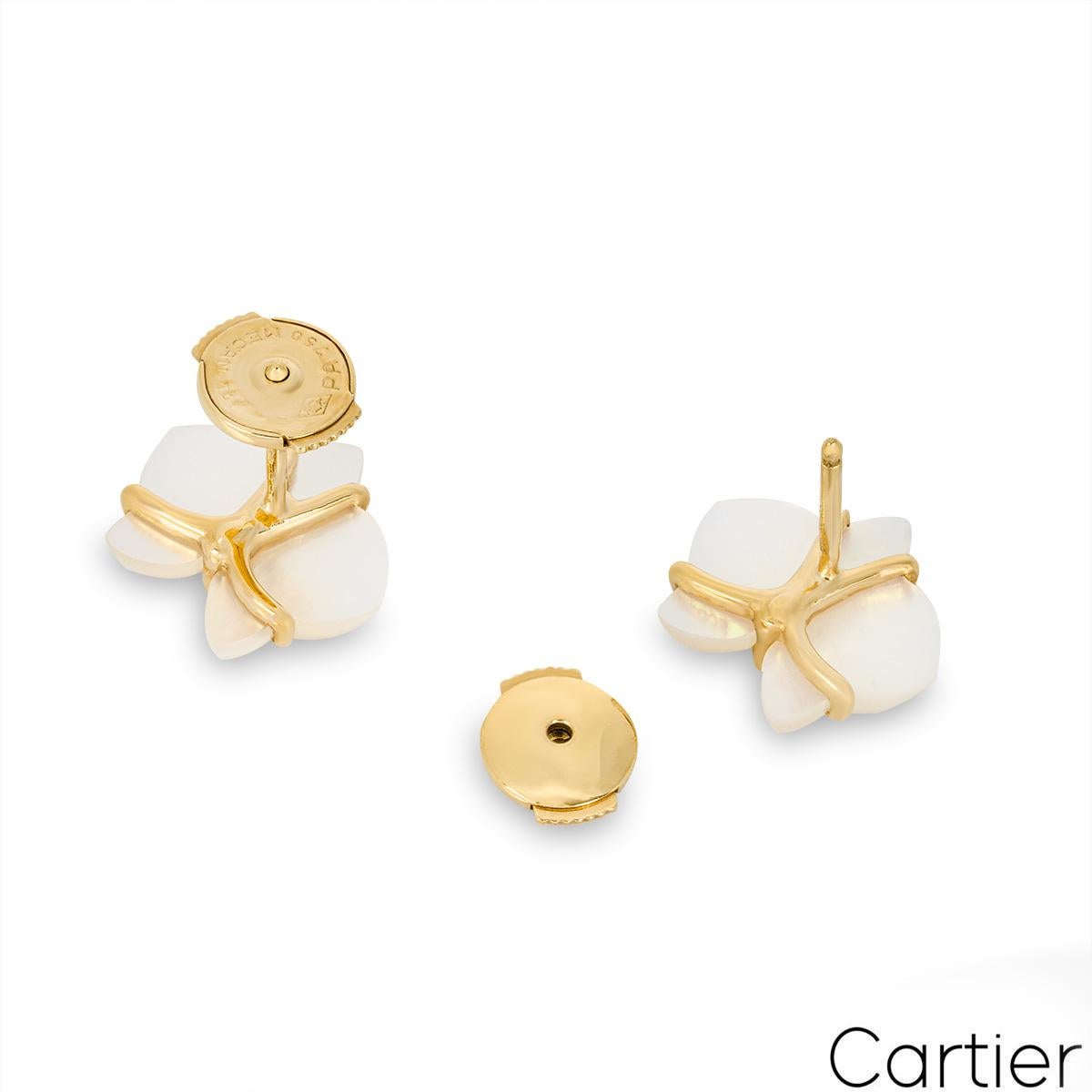 Cartier Yellow Gold Mother of Pearl & Diamond Caresse d’Orchidées Earrings In Excellent Condition In Mayfair, London, London