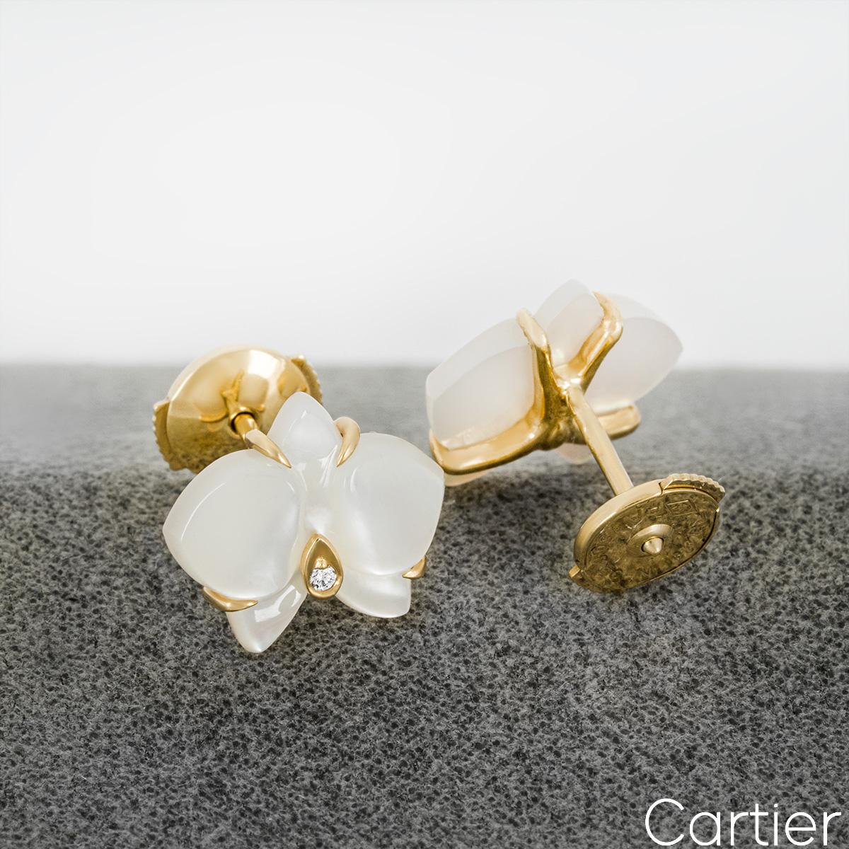 Cartier Yellow Gold Mother of Pearl & Diamond Caresse d’Orchidées Earrings 1