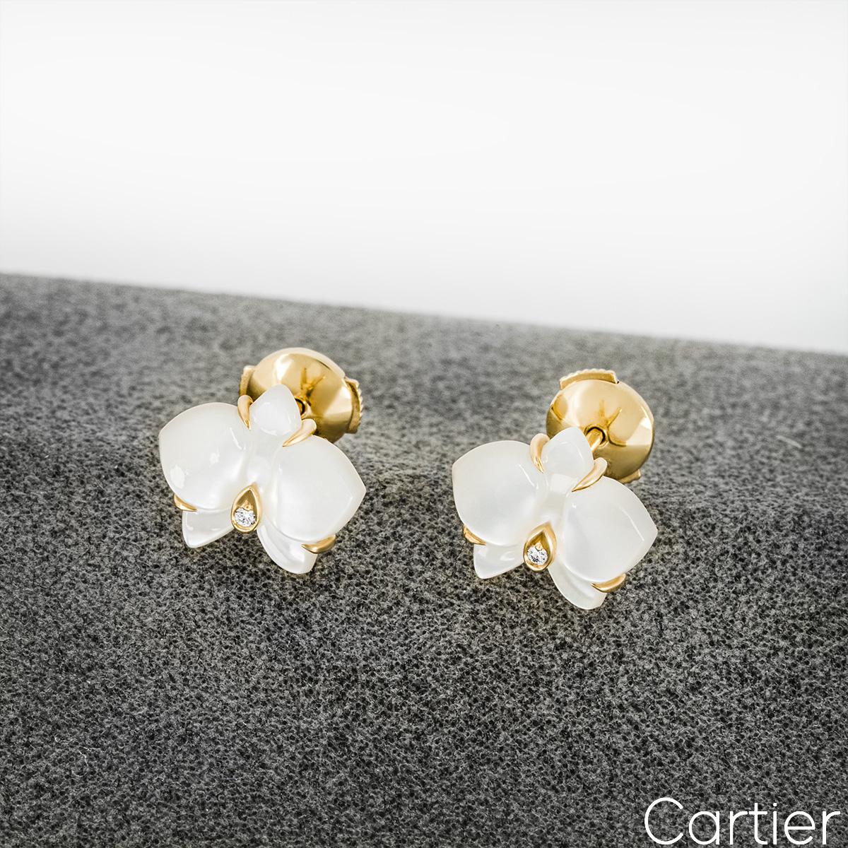 Cartier Yellow Gold Mother of Pearl & Diamond Caresse d’Orchidées Earrings 3