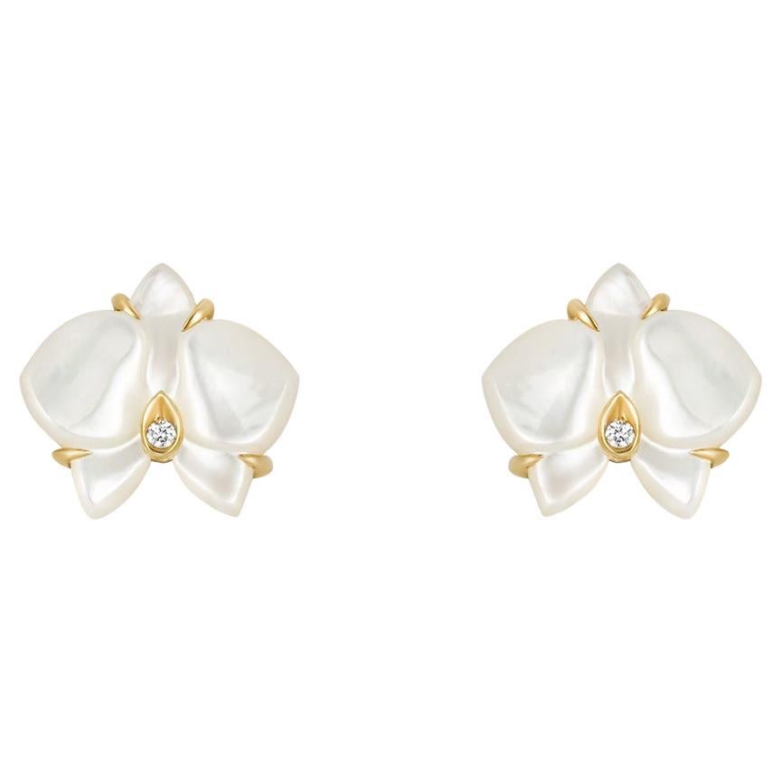 Cartier Yellow Gold Mother of Pearl & Diamond Caresse d’Orchidées Earrings